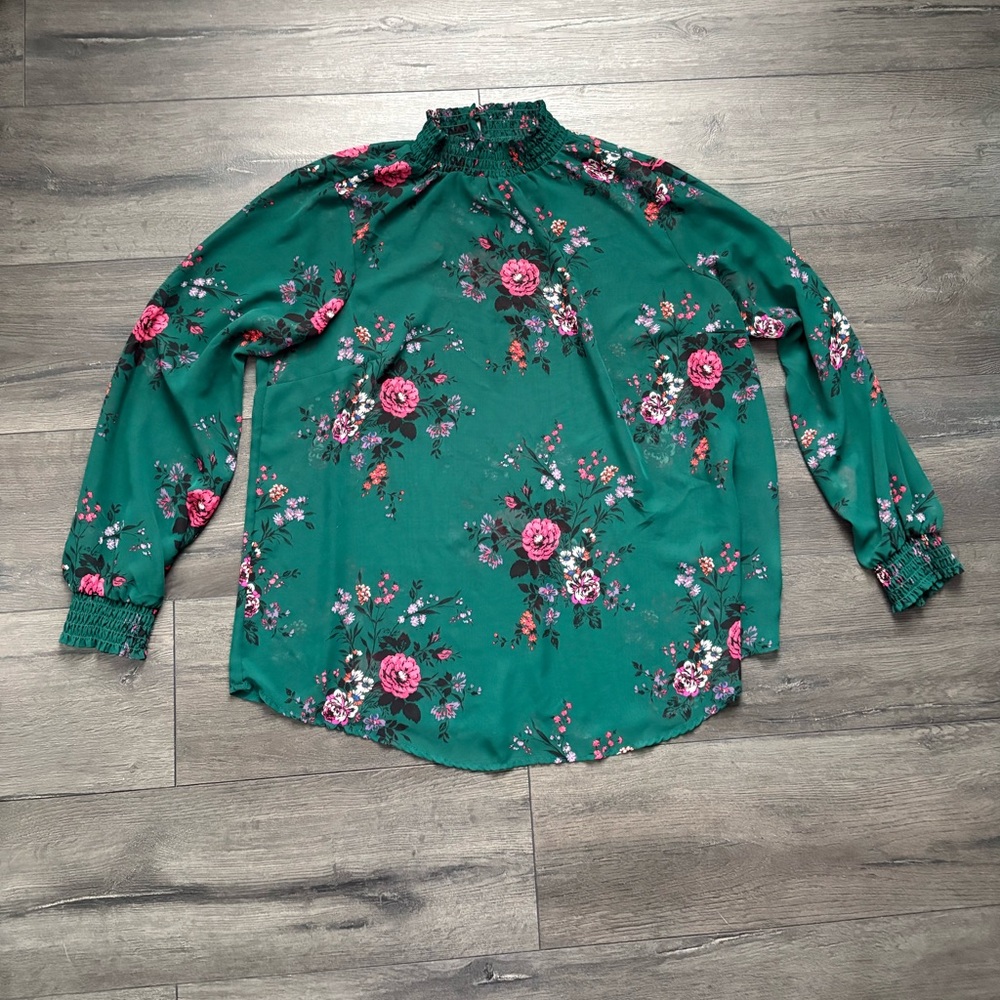 Torrid Womens Green Floral Print Sheer Long Sleeve Blouse Size 1 (14/16)(1X) - Picture 8 of 10